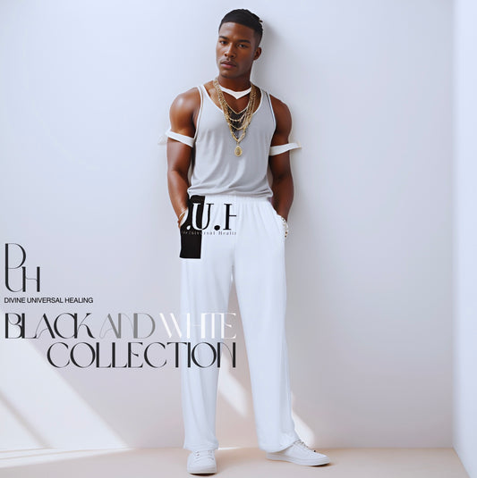 1 B/W All-over print wide-leg pants