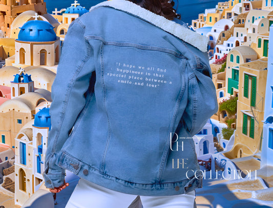 DUH Unisex denim sherpa jacket Between a Smile and Tear