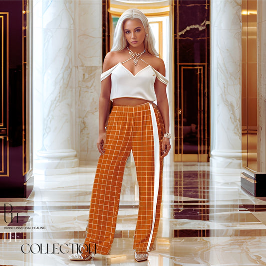 3 DUH B Orange All-over print wide-leg pants