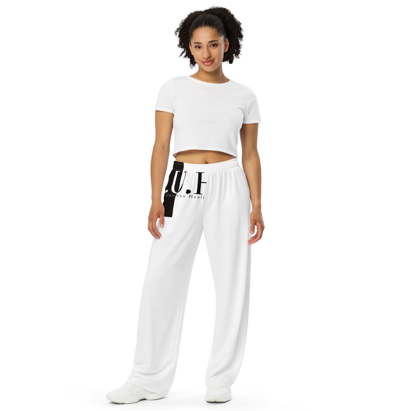 1 B/W All-over print wide-leg pants