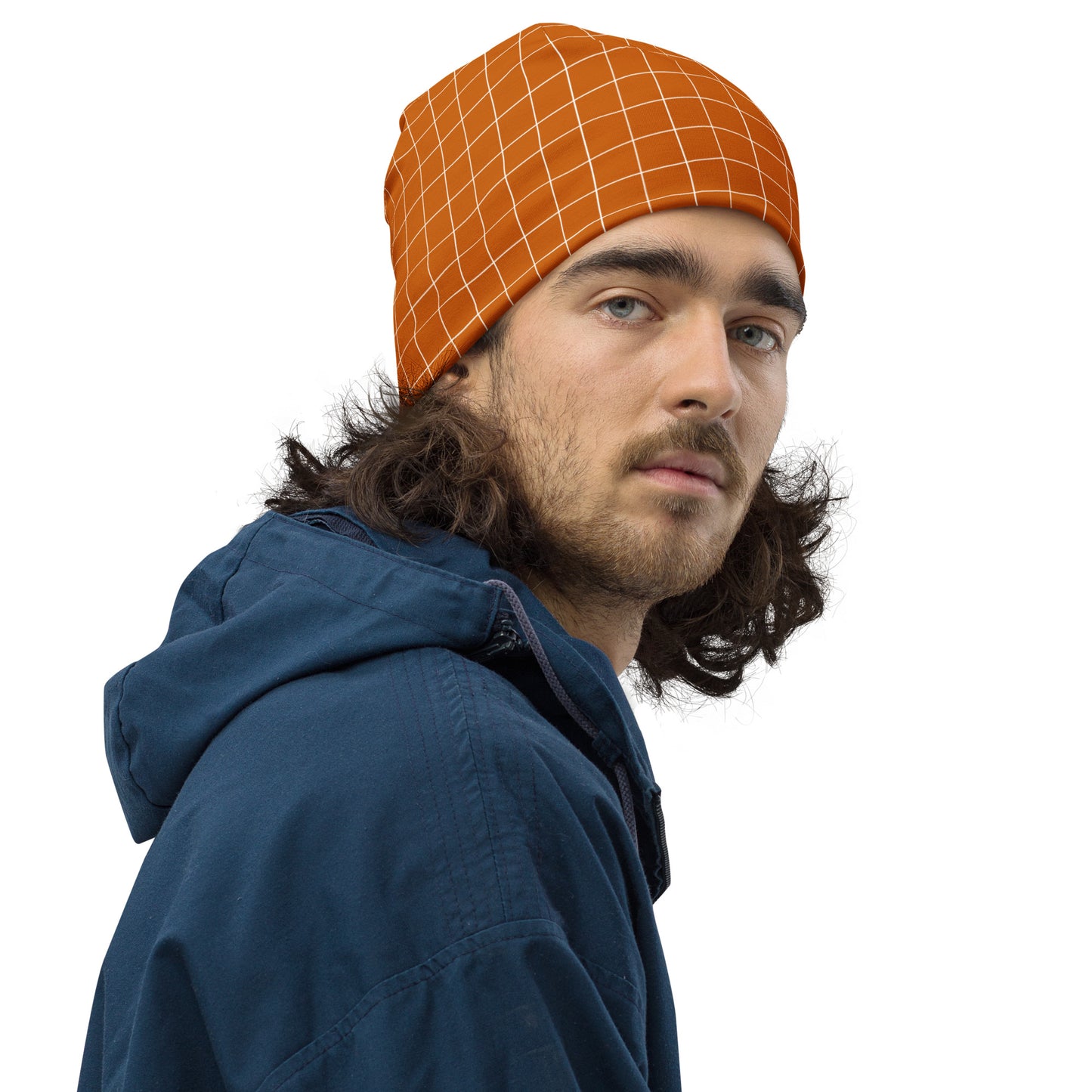 3 DUH B Orange All-Over Print Beanie
